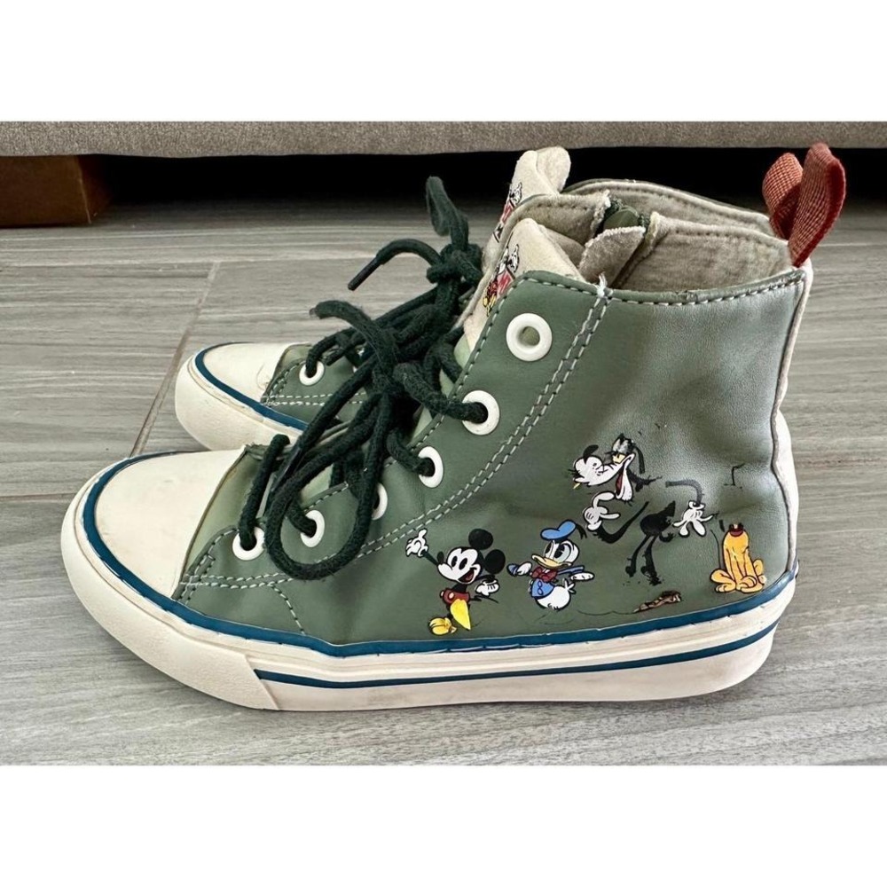 Zara Disney Mickey Mouse High Top Sneakers Kids 31 Green Good Side Zip Graphic - Picture 5 of 7